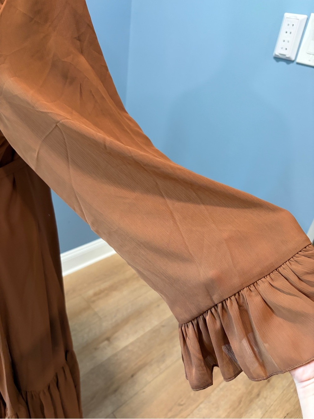 Kabayare Brown Long Duster Kimono Cardigan Ruffle Hem Tie Waist One Size Maxi - Picture 5 of 9